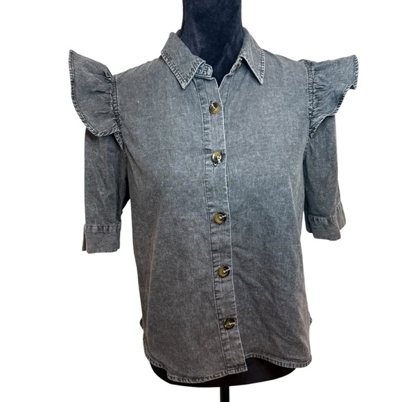 Who What Wear | Gray Riffle Sleeve Button Down Shirt | Sz S - Picture 3 of 9